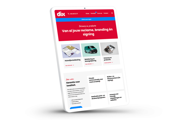 Laptop en telefoon met daarop de website van Dix Reclame