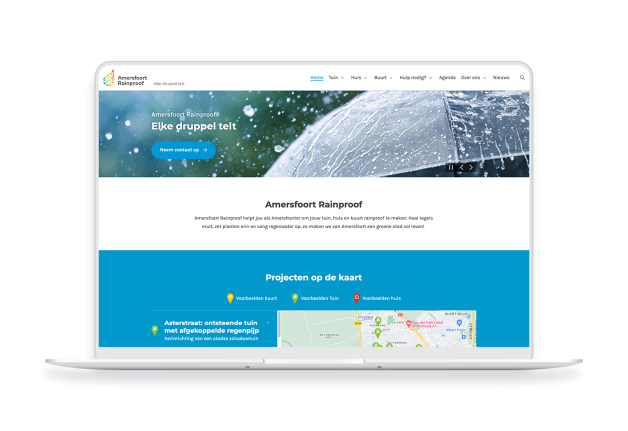 Laptop en telefoon met daarop de website van Amersfoort Rainproof