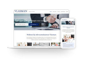 Laptop en telefoon met daarop de website van Advocatenkantoor Vlasman