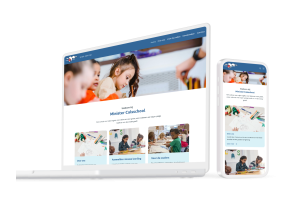 Laptop en telefoon met daarop de website van Minister Calsschool