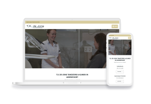 Laptop en telefoon met daarop de website van T.X. de Jong Tandzorg