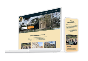 Laptop en telefoon met daarop de website van Waarom Gymnasium